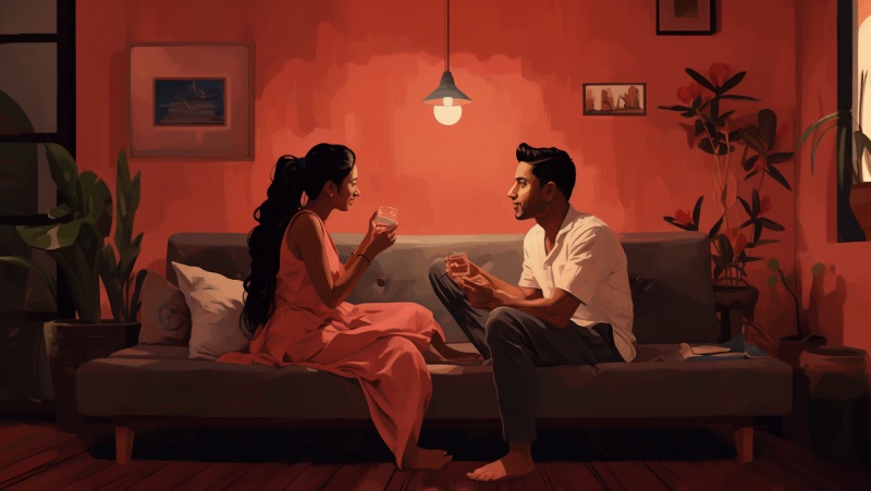 indian couple talking at home